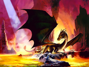 Картинка календари фэнтези пещера дракон человек луч крылья calendar 2019