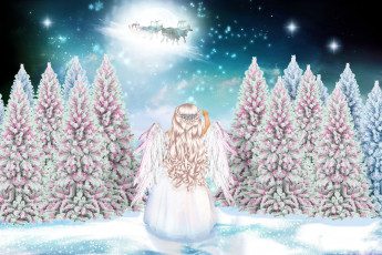 Картинка праздничные -+разное+ новый+год девочка ели снег олени