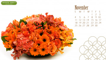 обоя календари, цветы, герберы, розы, орхидеи, гвоздики