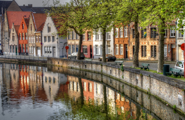 Обои картинки фото города, брюгге, бельгия, канал, дома, река, улица, город, набережная