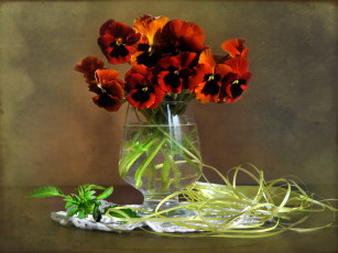 Картинка цветы анютины глазки садовые фиалки бокал букетик виола