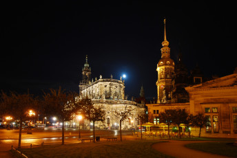 Картинка германия саксония дрезден города площадь ночь огни дома кирха