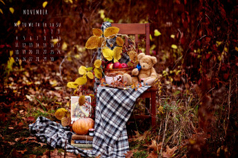 обоя календари, игрушки, маски, мишка, стул
