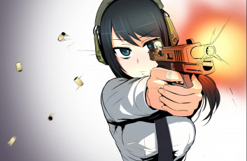 Картинка аниме оружие +техника +технологии фон взгляд девушка