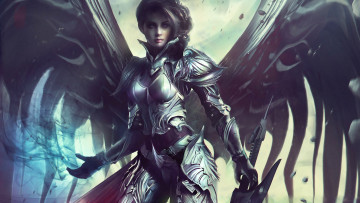 Картинка фэнтези ангелы меч девушка ангел доспех арт фантастика крылья