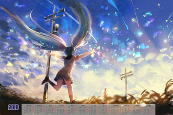Картинка календари аниме девочка бег 2018 электростолб