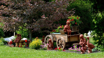 Картинка разное садовые+и+парковые+скульптуры телега гуси дети фигуры