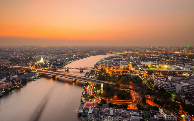 Обои картинки фото новосибирск, россия, города, - мосты, вечер, город, панорама, здания, река, мост