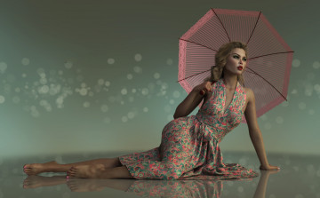Картинка 3д+графика люди+ people девушка фон платье зонт