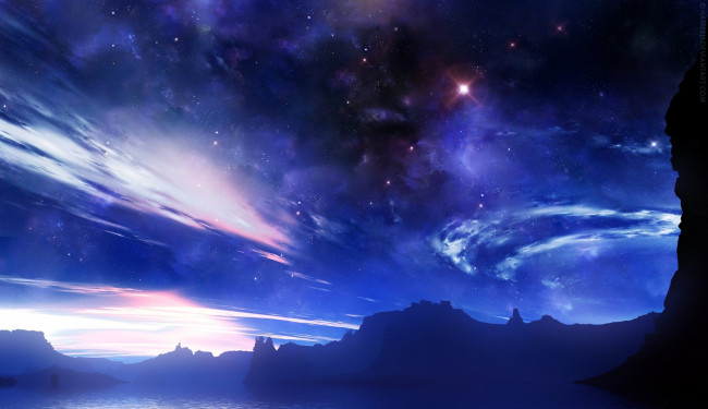 Обои картинки фото 3д, графика, atmosphere, mood, атмосфера, настроения, туман, сияние, облака, огни, звезды, космос, небо
