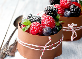 Картинка еда фрукты +ягоды мята голубика малина ежевика пудра