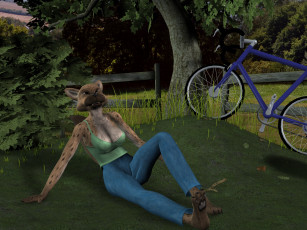 обоя 3д графика, фантазия , fantasy, велосипед, тигрица, природа
