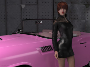 Картинка автомобили 3d+car&girl девушка автомобиль рыжая фон взгляд