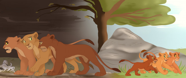 Обои картинки фото рисованное, животные,  львы, львы