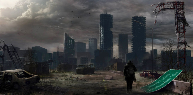 Обои картинки фото фэнтези, иные миры,  иные времена, выживший, постапокалипсис, разрушения, небоскребы, мегаполис, мужчина