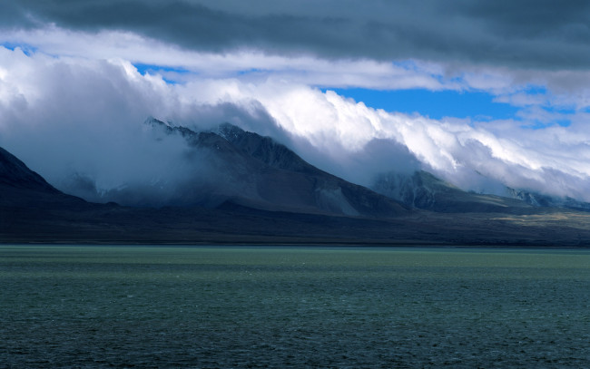 Обои картинки фото природа, горы, туман, ветер, облака, вершины, море