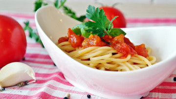 обоя еда, макаронные блюда, петрушка, спагетти, чеснок, перец
