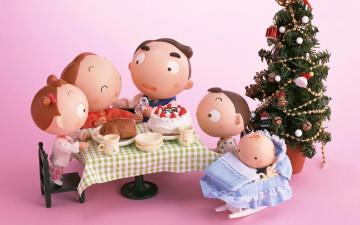 Картинка праздничные фигурки стол елка семья