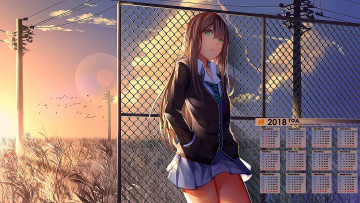 Картинка календари аниме решетка взгляд девушка 2018 растения