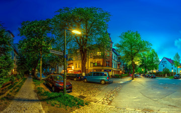Картинка города берлин+ германия улица пригород вечер