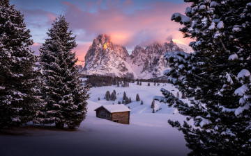 Картинка природа зима сейзер альм южный тироль доломиты италия