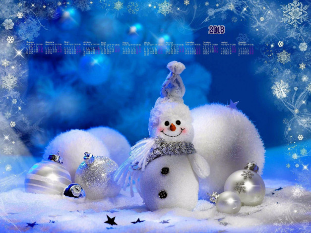 Обои картинки фото календари, праздники,  салюты, снежинка, игрушка, шар, снеговик, 2018