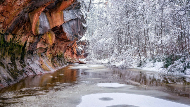 Обои картинки фото природа, зима, река, снег, иней