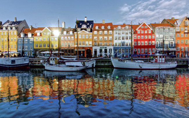 Обои картинки фото города, копенгаген , дания, дома, канал, лодки