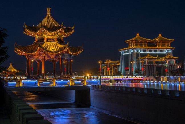 Обои картинки фото dunhuang city, города, - огни ночного города, простор