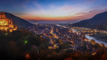 Картинка города гейдельберг+ германия вечер панорама