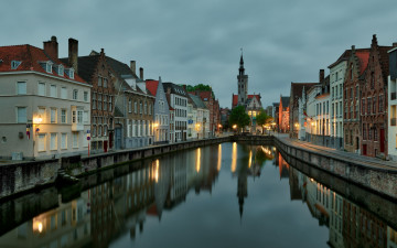 обоя города, - улицы,  площади,  набережные, западная, фландрия, церковь, город, закат, вечер, брюгге, фламандский, регион, бельгия