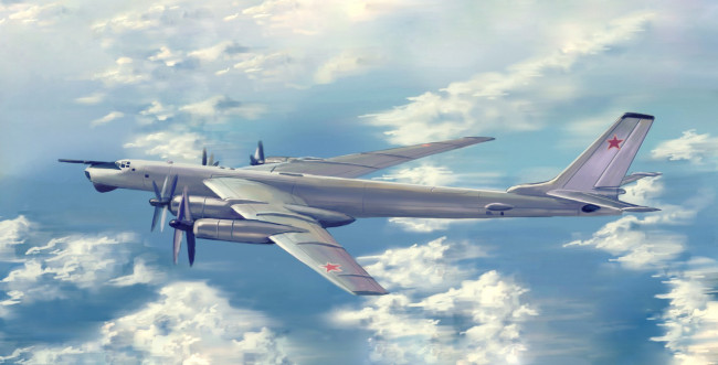 Обои картинки фото ту-95мс, авиация, 3д, рисованые, v-graphic, бомбардировщик, ракетоносец, ту95, стратегический, турбовинтовой, рисунок