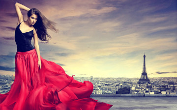 Картинка девушки -+брюнетки +шатенки париж башня девушка юбка