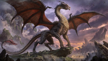 Картинка фэнтези драконы дракон полёт летит крылья существо другой мир местность