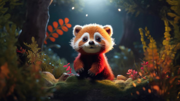 Картинка 3д+графика животные+ animals красная панда очаровательная ai art искусственный интеллект