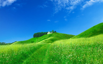 Картинка природа дороги облака холмы зелень трава