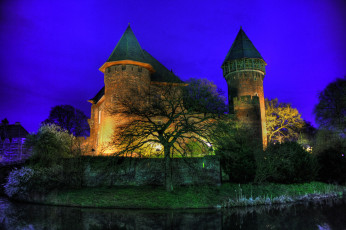 Картинка германия krefeld burg linn города дворцы замки крепости замок ночь огни