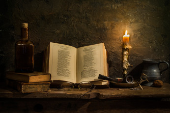 обоя разное, - другое, poetry, книга, свеча, трубка, очки