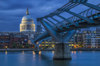 Картинка st+pauls+cathedral города лондон+ великобритания река мост собор ночь