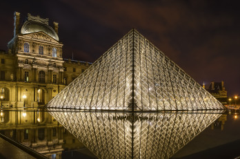 Картинка louvre+pyramid города париж+ франция площадь ночь дворец пирамида