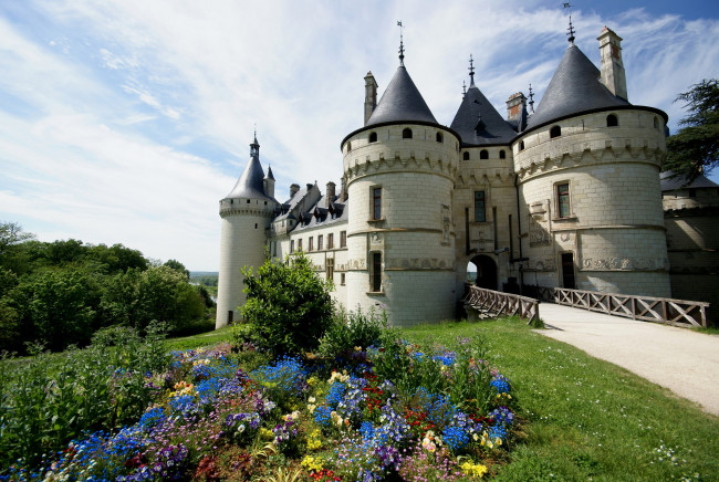 Обои картинки фото ch&, 226, teau de chaumont, города, - дворцы,  замки,  крепости, замок, мост, дорога