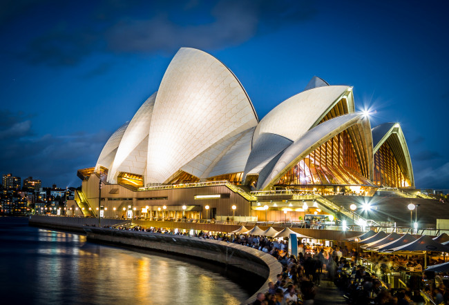 Обои картинки фото sydney opera house, города, сидней , австралия, ночь, огни, здание, опера