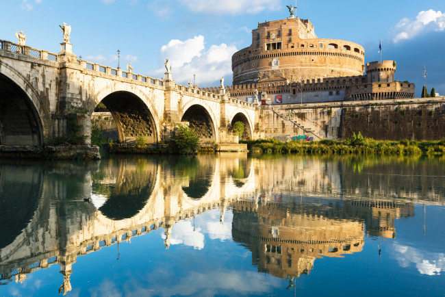 Обои картинки фото ponte sant`angelo, города, рим,  ватикан , италия, крепость, мост, река