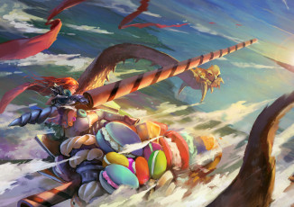 Картинка фэнтези красавицы+и+чудовища девушка сладости макаруны дракон