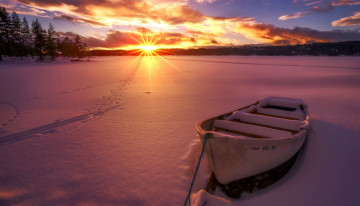 Картинка корабли лодки +шлюпки зима снег закат