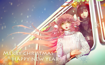 Картинка аниме зима +новый+год +рождество девушки