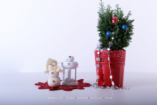Обои картинки фото календари, праздники,  салюты, снеговик, фонарь, игрушка, шар, ведро