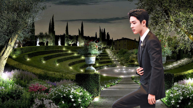 Обои картинки фото мужчины, xiao zhan, актер, костюм, сад