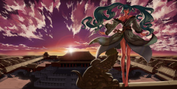 Картинка аниме vocaloid девушка азия крыша кимоно hatsune miku