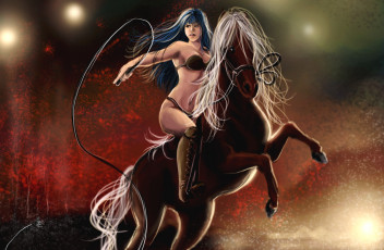Картинка фэнтези девушки всадник девушка кнут лошадь